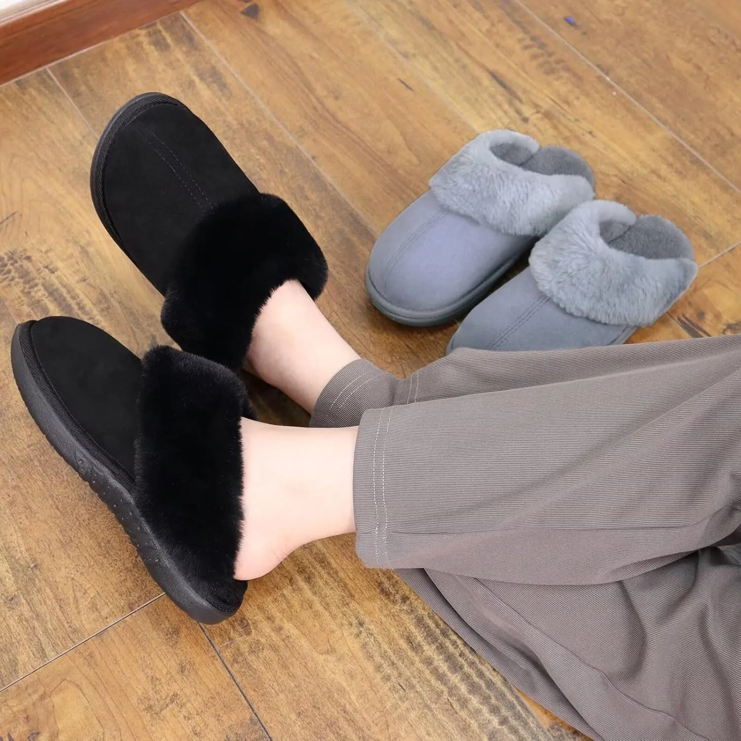 jiajiale Women's Memory Foam Slippers Ladies Slip On Arch Support Suede Scuff Slipper Cozy Fuzzy Faux Fur Winter House Shoes Indoor Outdoor