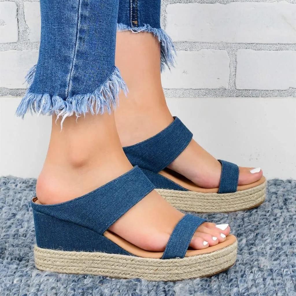 JITUUE Women's Open Toes Straps Wedge Slippers Sandals Low Heels Hemp Rope Casual Ankle Slingback Dress Shoes