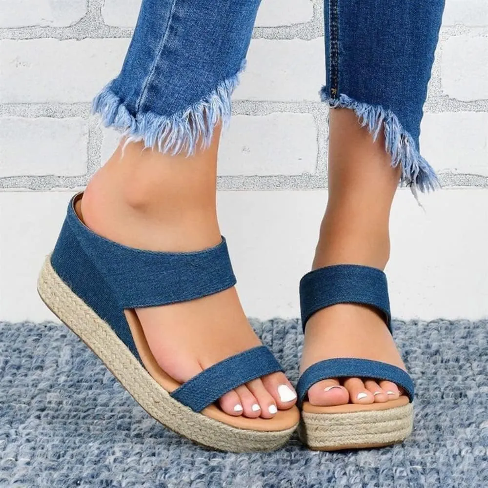 JITUUE Women's Open Toes Straps Wedge Slippers Sandals Low Heels Hemp Rope Casual Ankle Slingback Dress Shoes