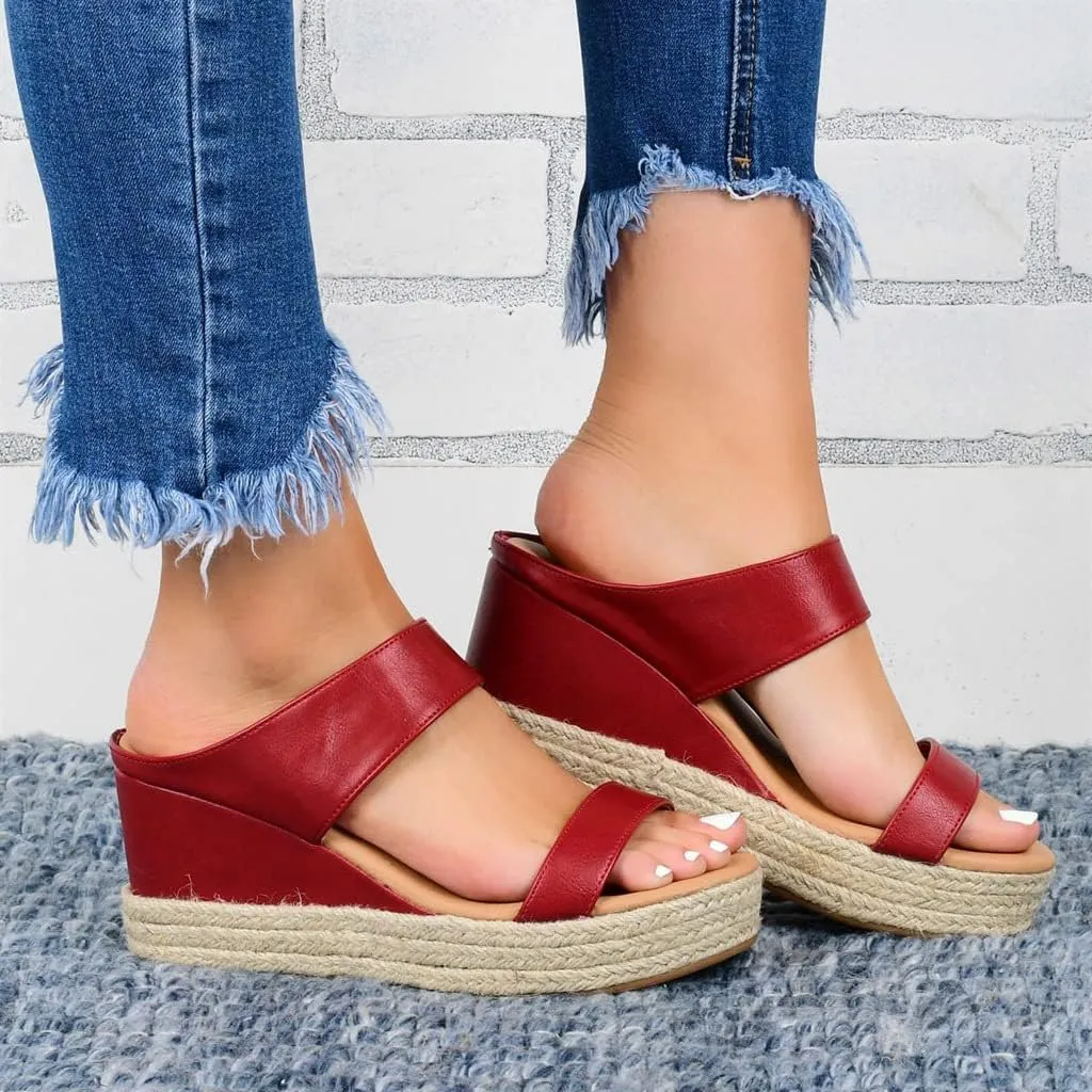 JITUUE Women's Open Toes Straps Wedge Slippers Sandals Low Heels Hemp Rope Casual Ankle Slingback Dress Shoes