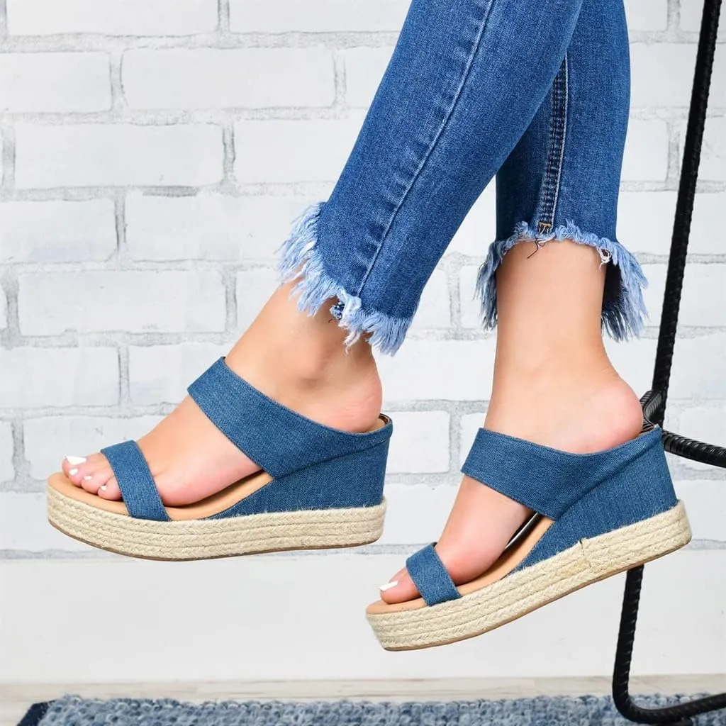 JITUUE Women's Open Toes Straps Wedge Slippers Sandals Low Heels Hemp Rope Casual Ankle Slingback Dress Shoes