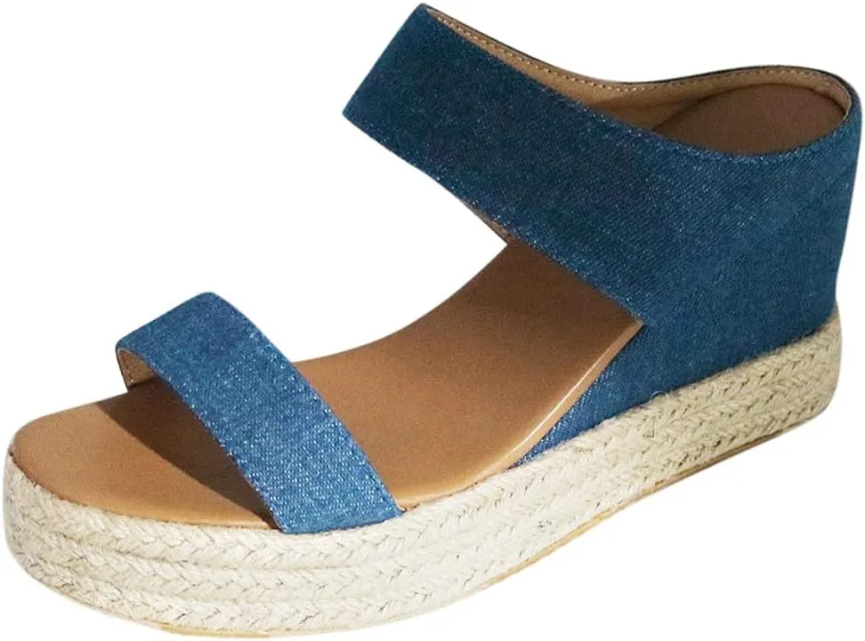 JITUUE Women's Open Toes Straps Wedge Slippers Sandals Low Heels Hemp Rope Casual Ankle Slingback Dress Shoes