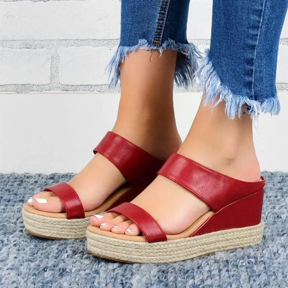 JITUUE Women's Open Toes Straps Wedge Slippers Sandals Low Heels Hemp Rope Casual Ankle Slingback Dress Shoes