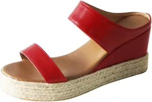 JITUUE Women's Open Toes Straps Wedge Slippers Sandals Low Heels Hemp Rope Casual Ankle Slingback Dress Shoes