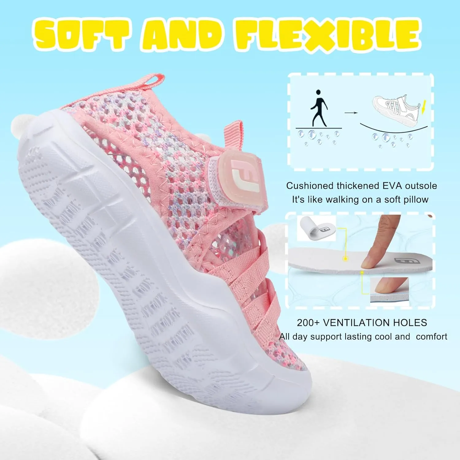 JOINFREE Toddler Boys Girls Water Shoes Breathable Qucik Dry Sport Beach Sandals Lightweight Barefoot Flexible