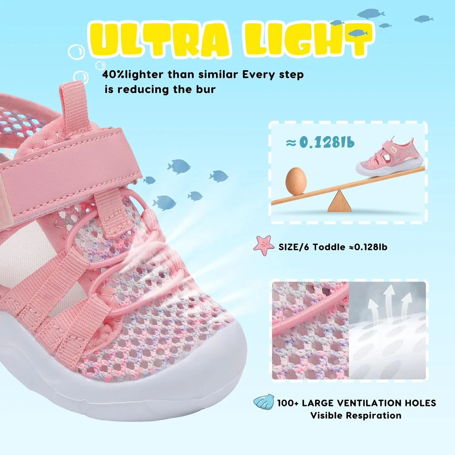 JOINFREE Toddler Boys Girls Water Shoes Breathable Qucik Dry Sport Beach Sandals Lightweight Barefoot Flexible