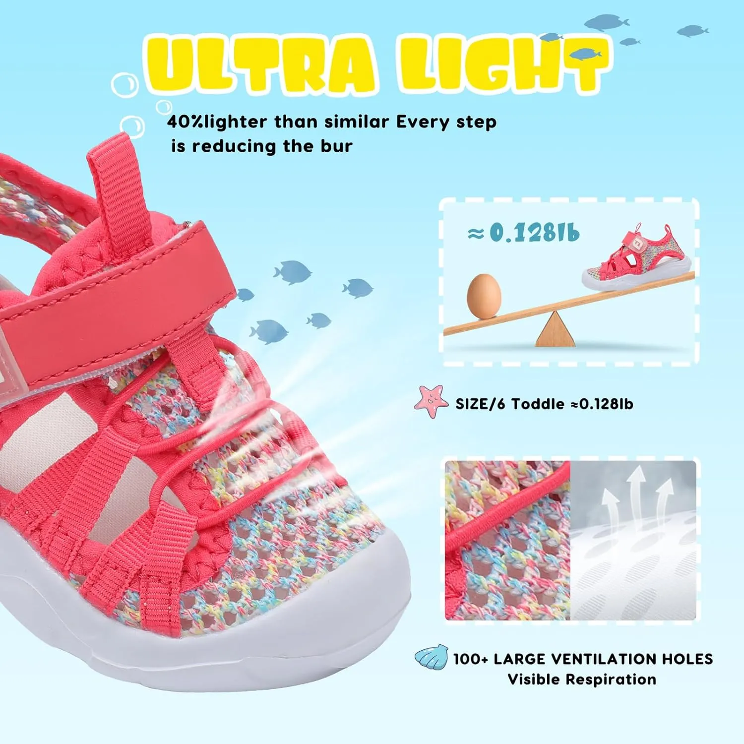 JOINFREE Toddler Boys Girls Water Shoes Breathable Qucik Dry Sport Beach Sandals Lightweight Barefoot Flexible