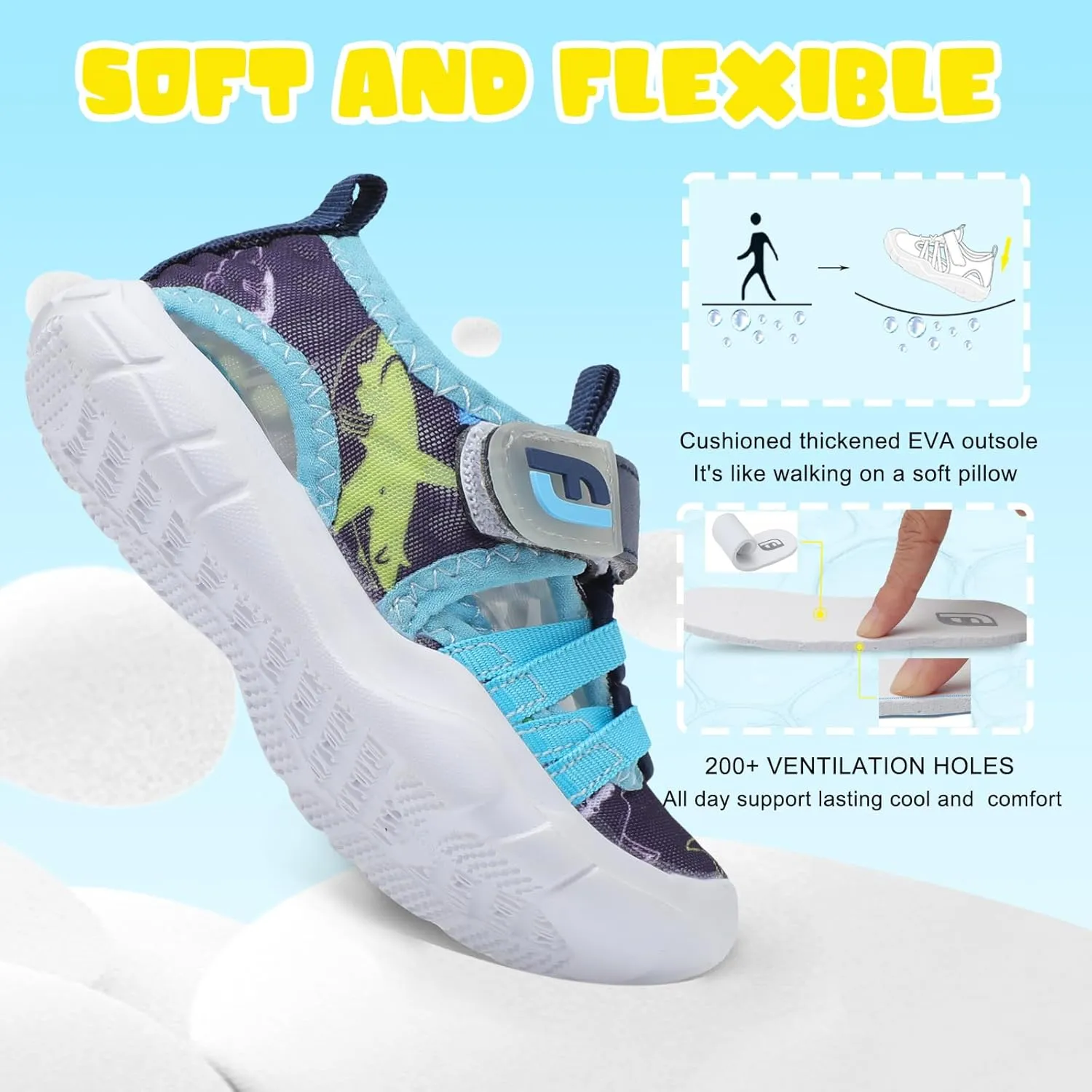 JOINFREE Toddler Boys Girls Water Shoes Breathable Qucik Dry Sport Beach Sandals Lightweight Barefoot Flexible