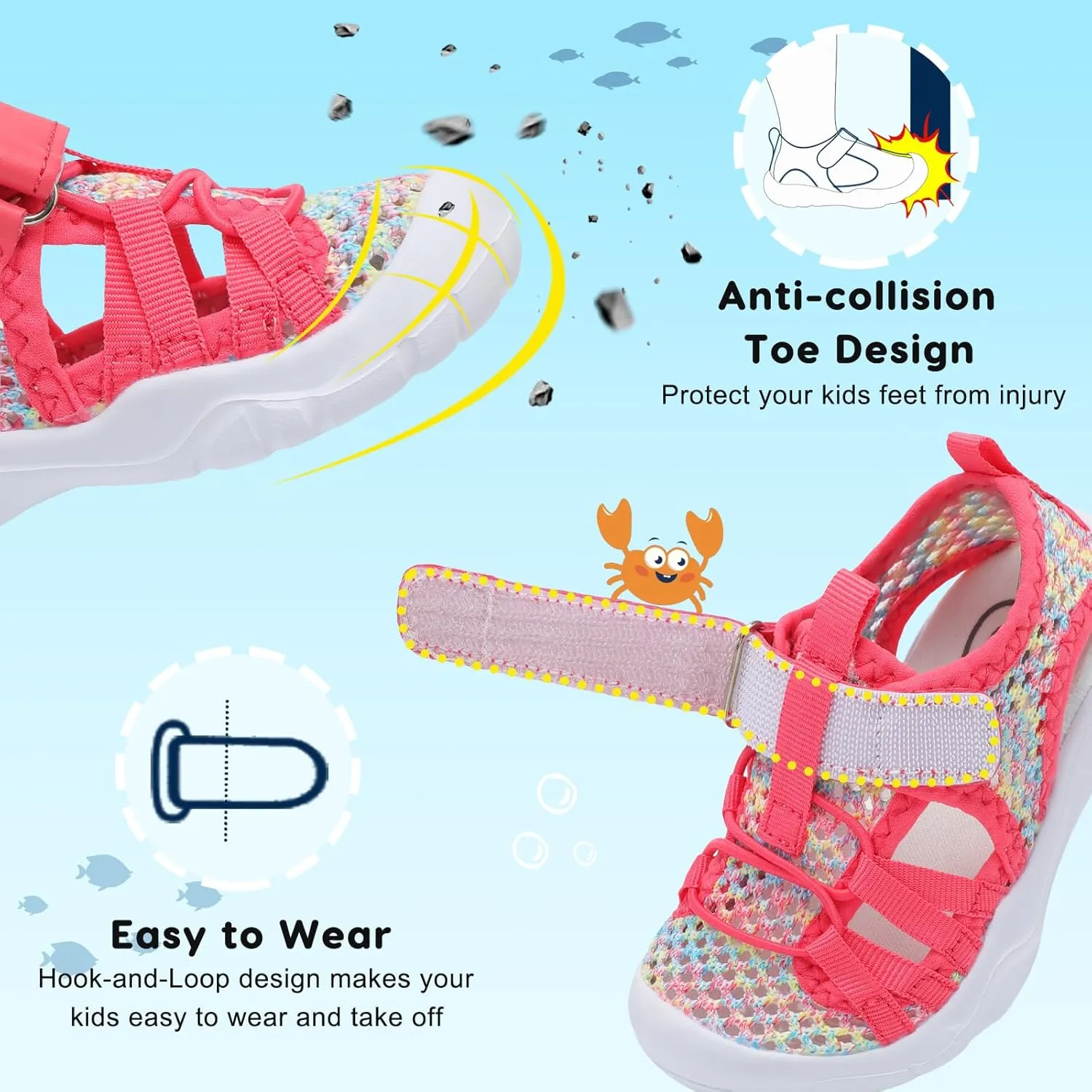JOINFREE Toddler Boys Girls Water Shoes Breathable Qucik Dry Sport Beach Sandals Lightweight Barefoot Flexible