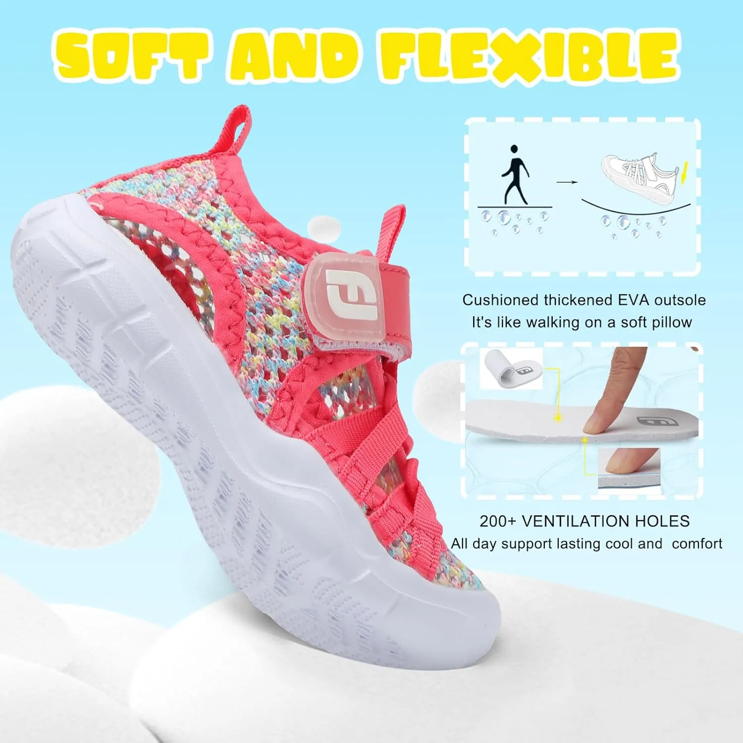 JOINFREE Toddler Boys Girls Water Shoes Breathable Qucik Dry Sport Beach Sandals Lightweight Barefoot Flexible