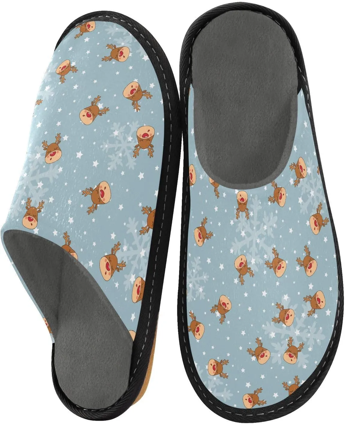 JUNZAN Slippers Women Christmas House Shoes For Women Indoor Sleepers Womens Slippers Ladies House Shoes Bed Slippers Rednosed Reindeer Snowfall Snowflake and Stars