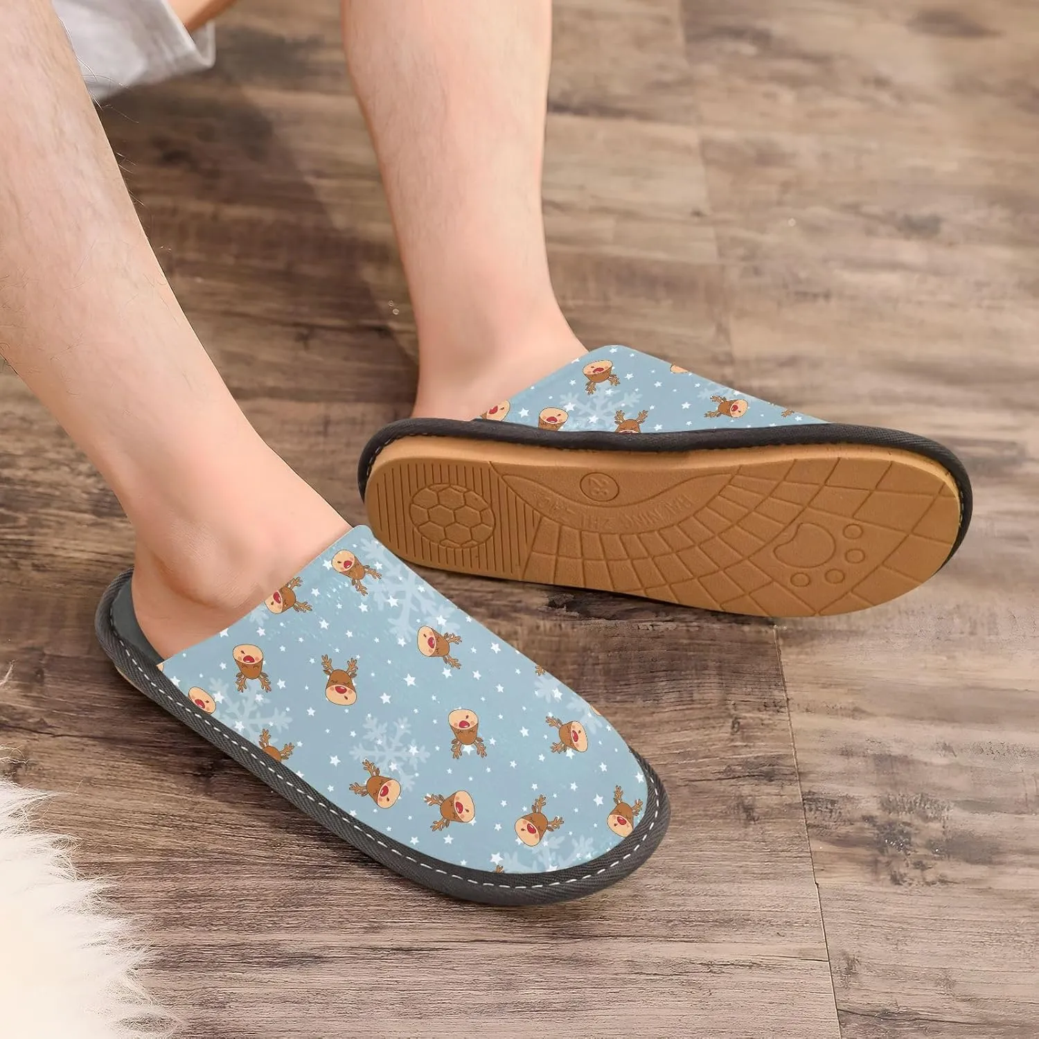 JUNZAN Slippers Women Christmas House Shoes For Women Indoor Sleepers Womens Slippers Ladies House Shoes Bed Slippers Rednosed Reindeer Snowfall Snowflake and Stars