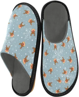 JUNZAN Slippers Women Christmas House Shoes For Women Indoor Sleepers Womens Slippers Ladies House Shoes Bed Slippers Rednosed Reindeer Snowfall Snowflake and Stars