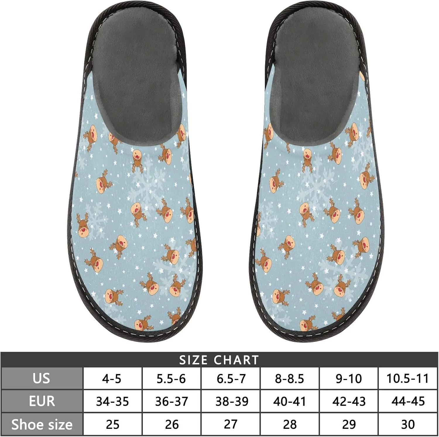 JUNZAN Slippers Women Christmas House Shoes For Women Indoor Sleepers Womens Slippers Ladies House Shoes Bed Slippers Rednosed Reindeer Snowfall Snowflake and Stars