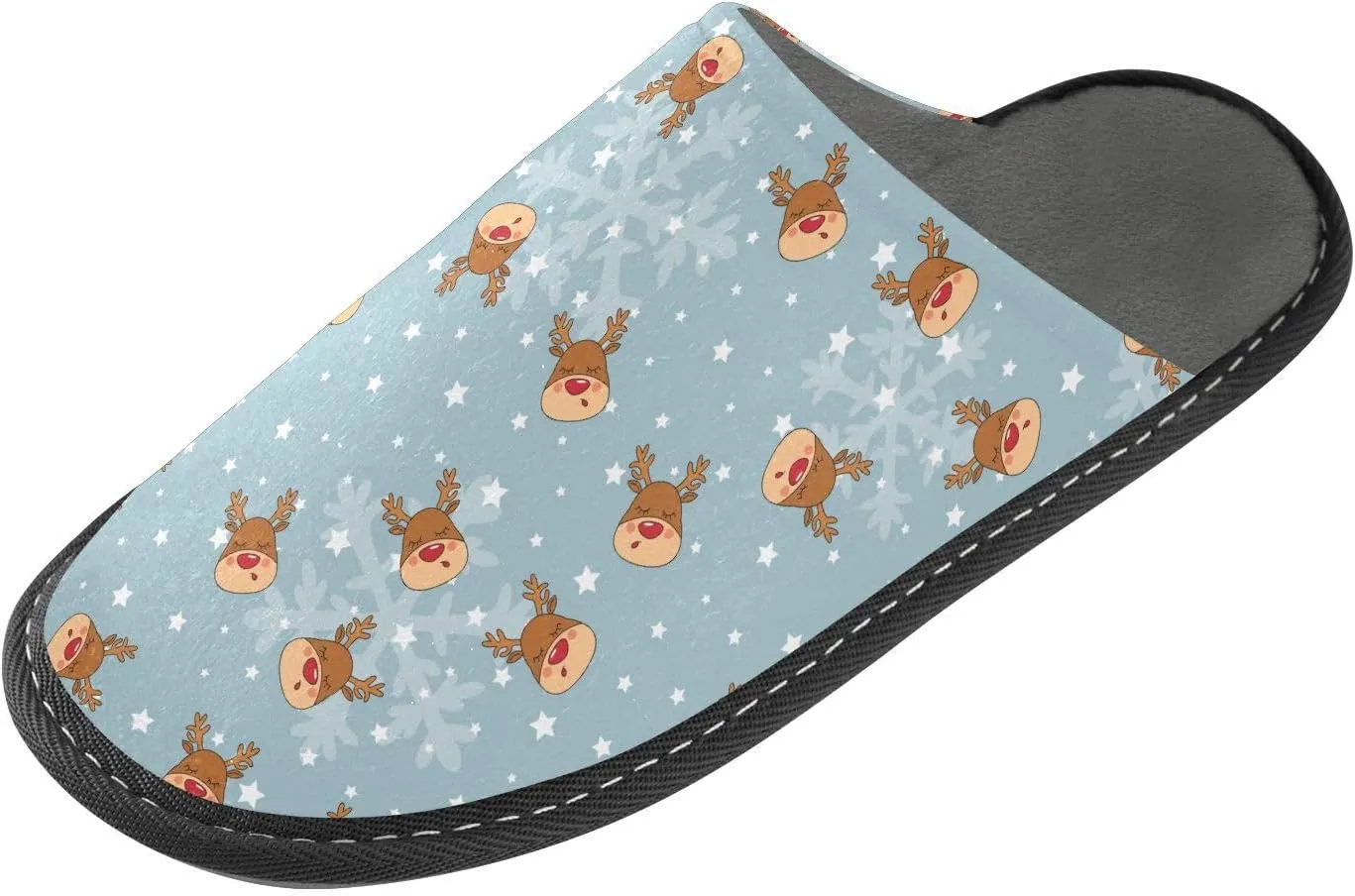 JUNZAN Slippers Women Christmas House Shoes For Women Indoor Sleepers Womens Slippers Ladies House Shoes Bed Slippers Rednosed Reindeer Snowfall Snowflake and Stars