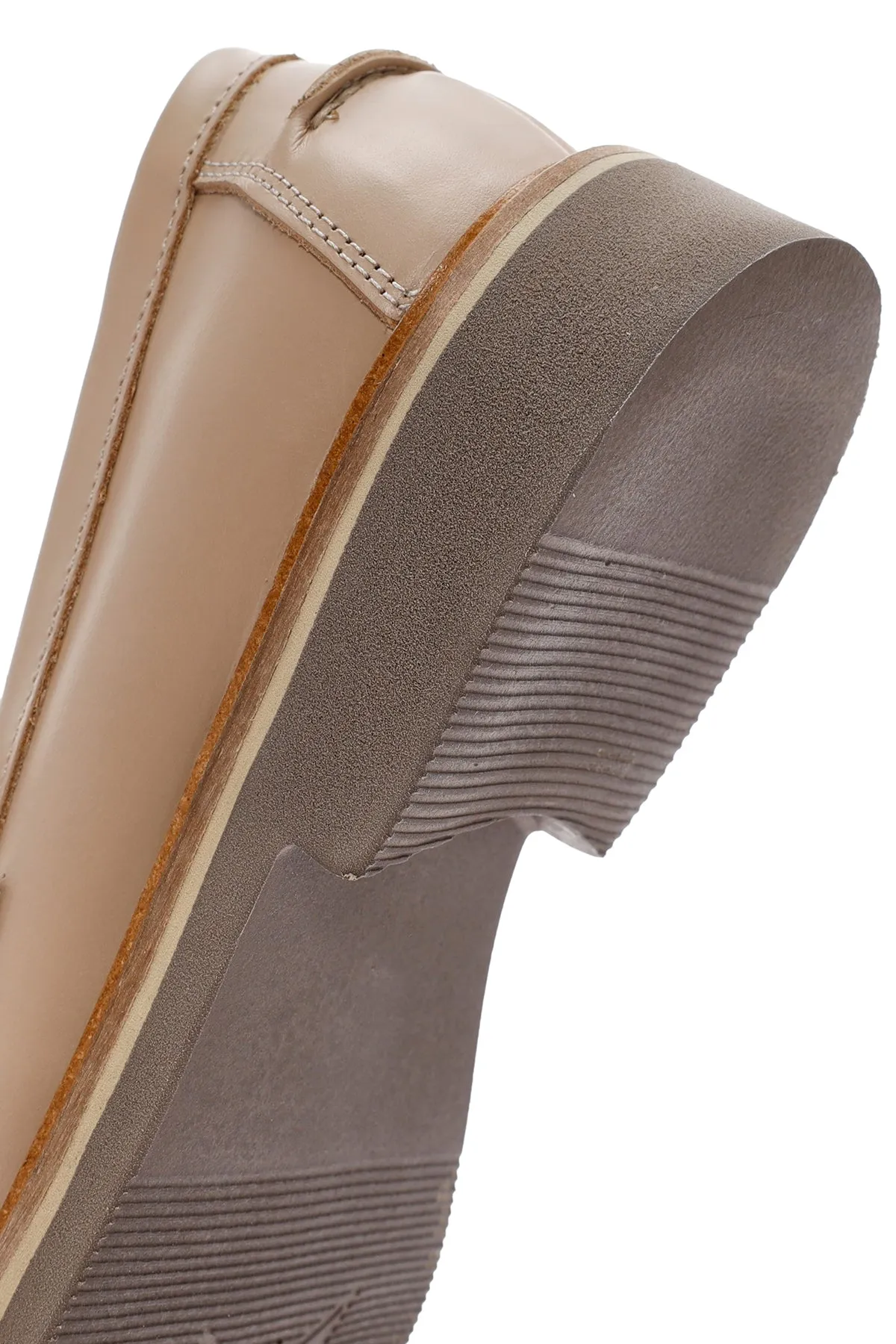 Kadın Bej Deri Maskülen Loafer