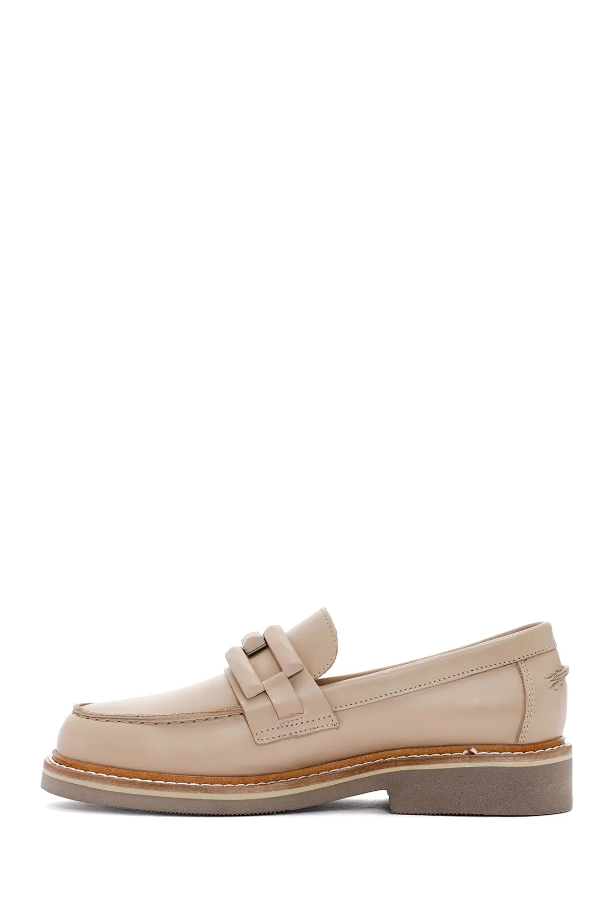 Kadın Bej Deri Maskülen Loafer