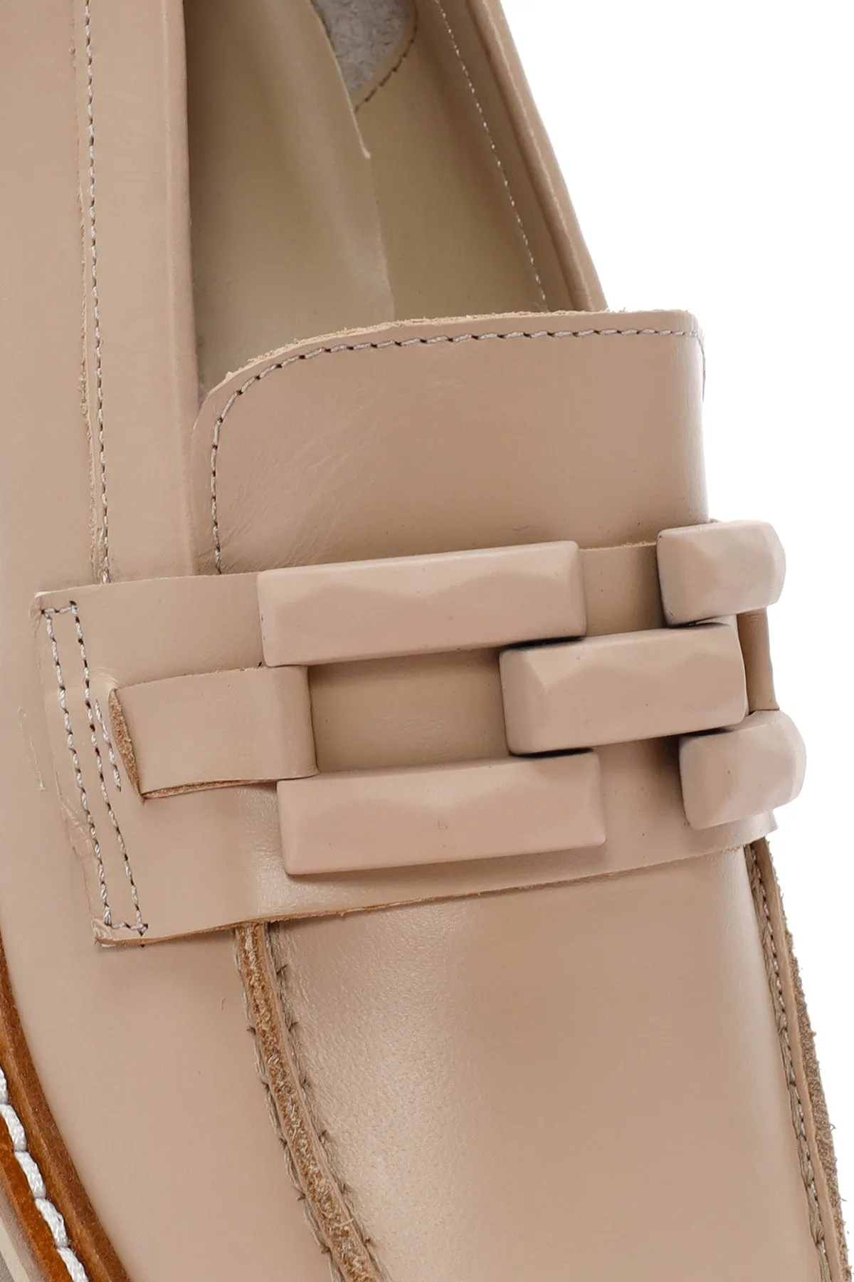 Kadın Bej Deri Maskülen Loafer