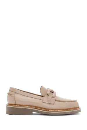 Kadın Bej Deri Maskülen Loafer