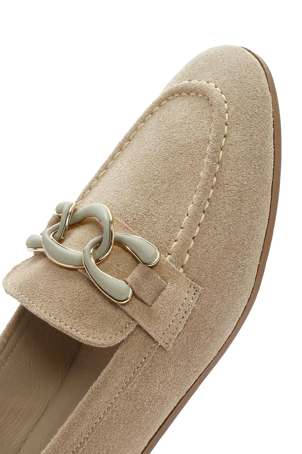 Kadın Bej Süet Deri Maskülen Loafer