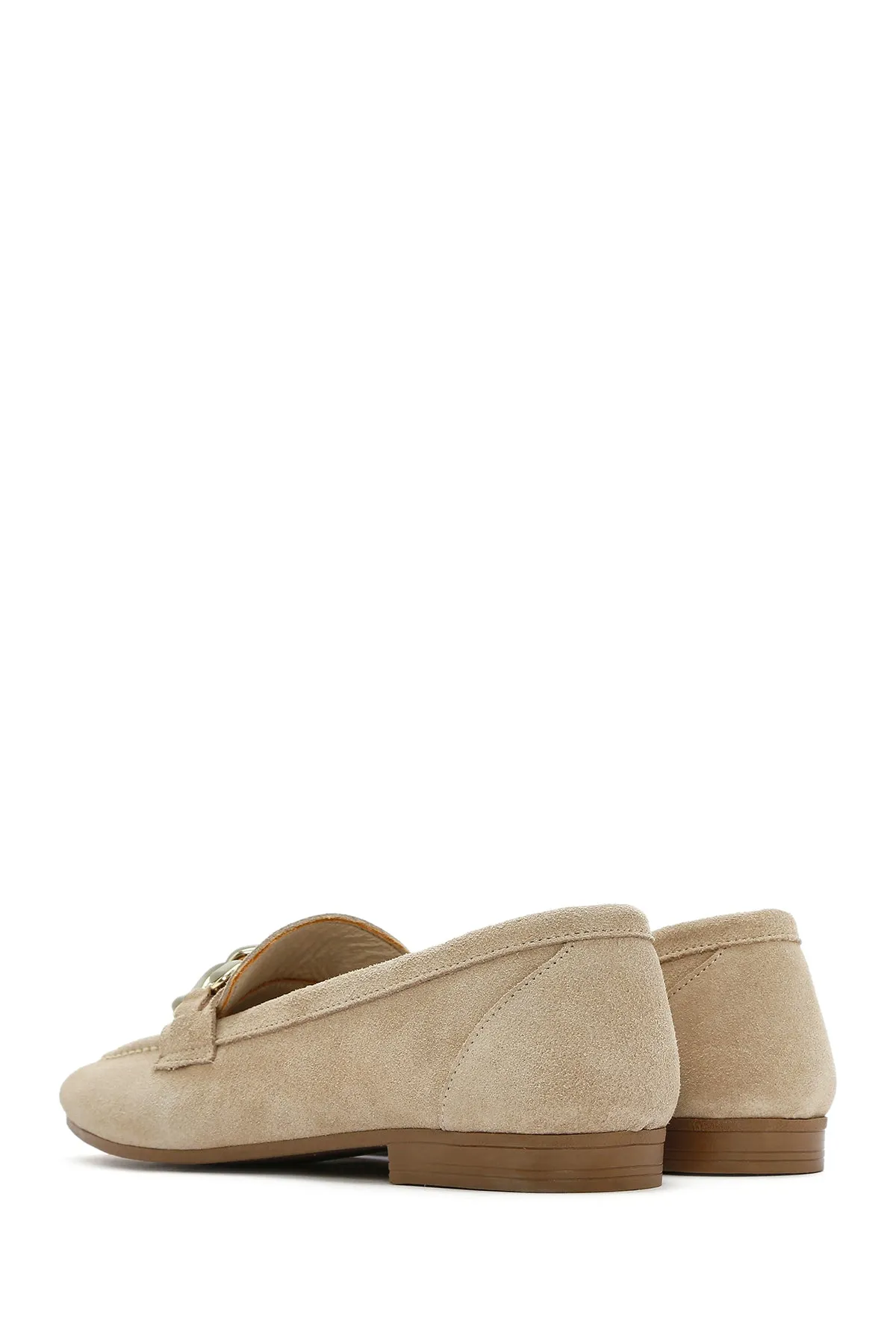 Kadın Bej Süet Deri Maskülen Loafer