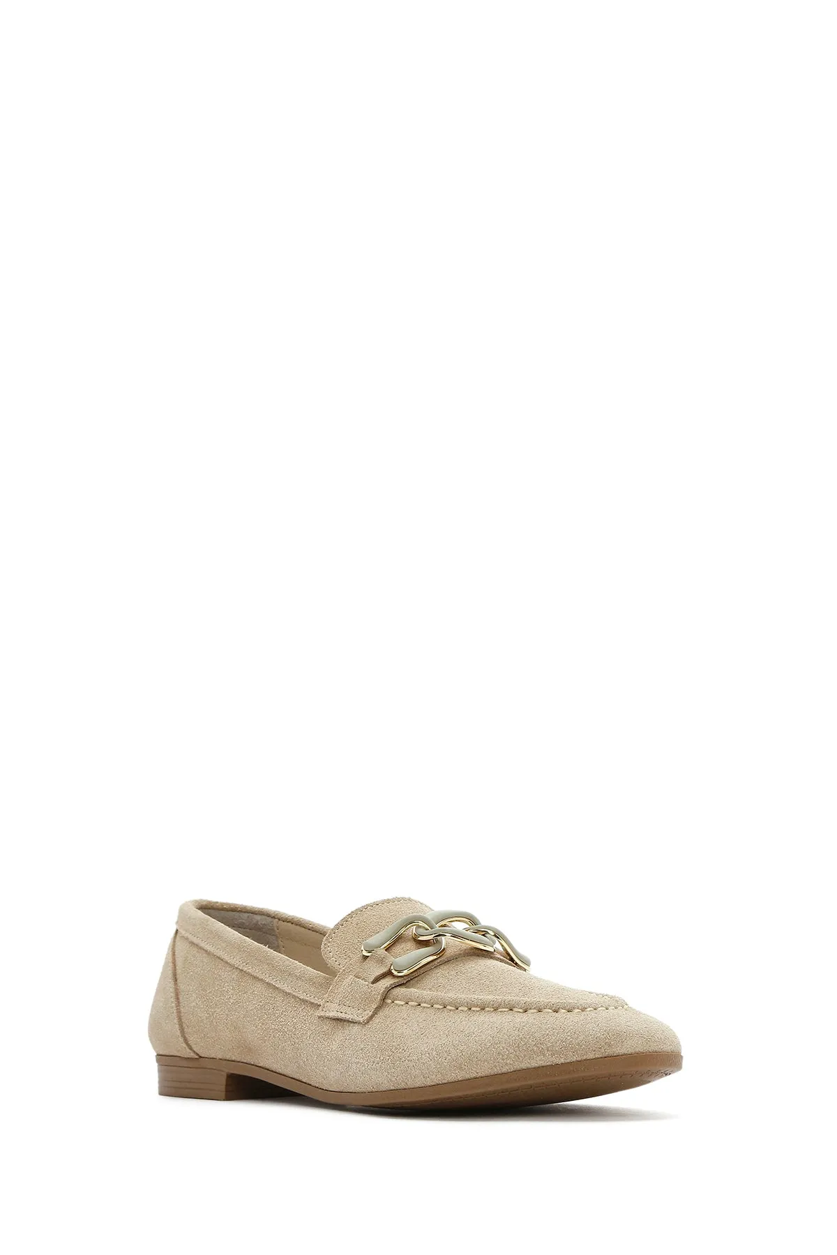 Kadın Bej Süet Deri Maskülen Loafer