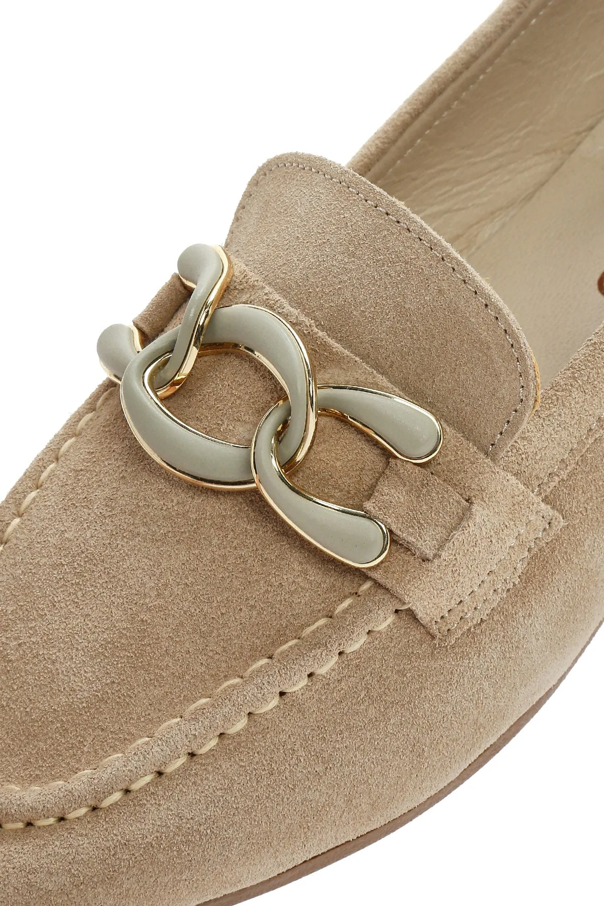 Kadın Bej Süet Deri Maskülen Loafer