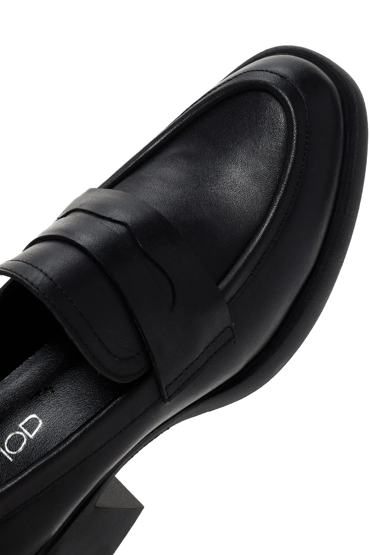 Kadın Siyah Kalın Topuklu Deri Maskülen Loafer