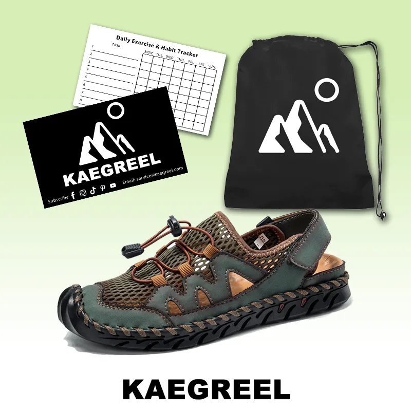 Kaegreel Men's Rubber Toe Cap Leather Handmade Breathable Water Sandals