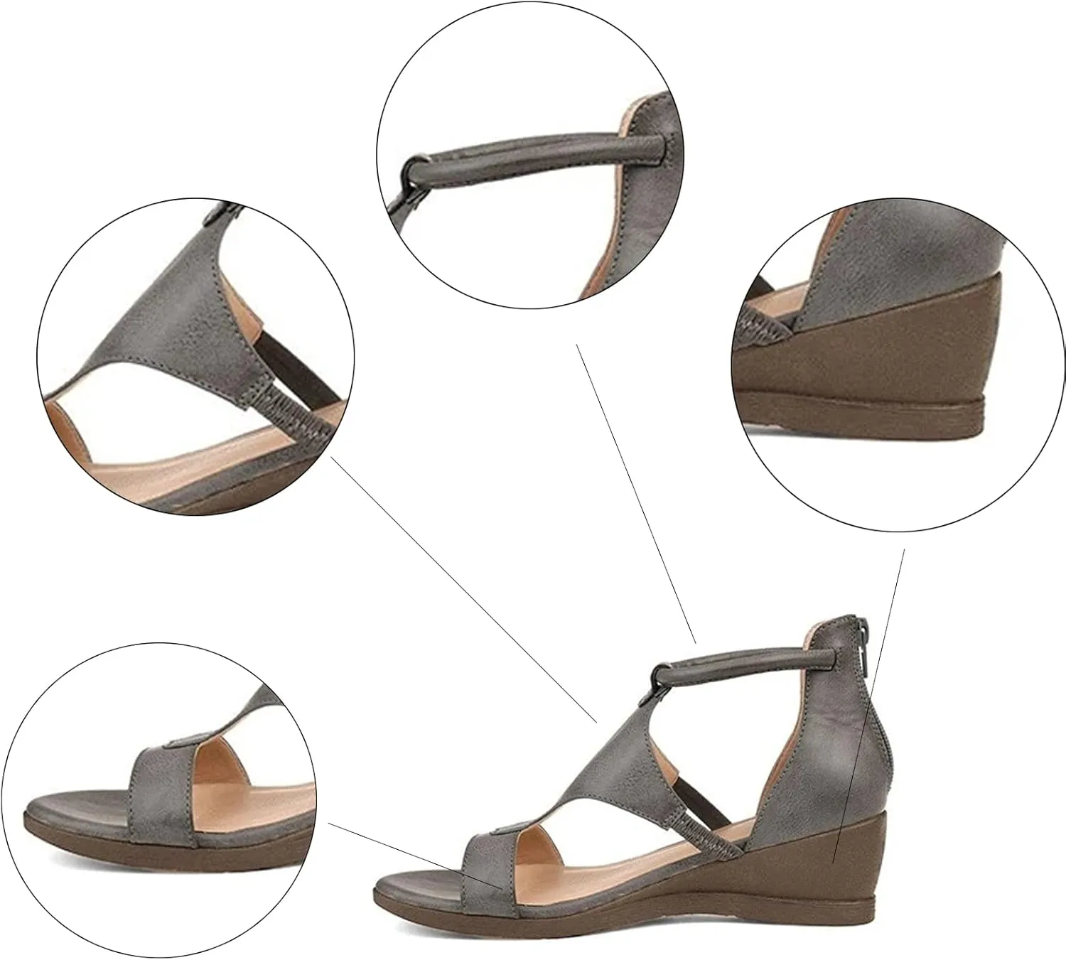 KCTRFSJ Libiyi Women's Ultra-Comfy Orthotic Sandals with Back Zipper,Gladiator Wedge Arch Support Sandals Ankle Strap Fish Mouth Open Toe Sandals