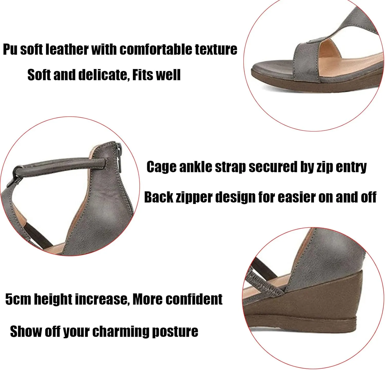 KCTRFSJ Libiyi Women's Ultra-Comfy Orthotic Sandals with Back Zipper,Gladiator Wedge Arch Support Sandals Ankle Strap Fish Mouth Open Toe Sandals