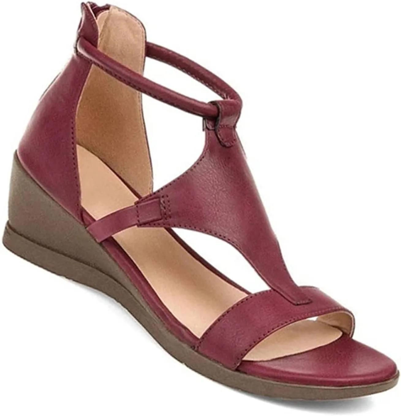 KCTRFSJ Libiyi Women's Ultra-Comfy Orthotic Sandals with Back Zipper,Gladiator Wedge Arch Support Sandals Ankle Strap Fish Mouth Open Toe Sandals