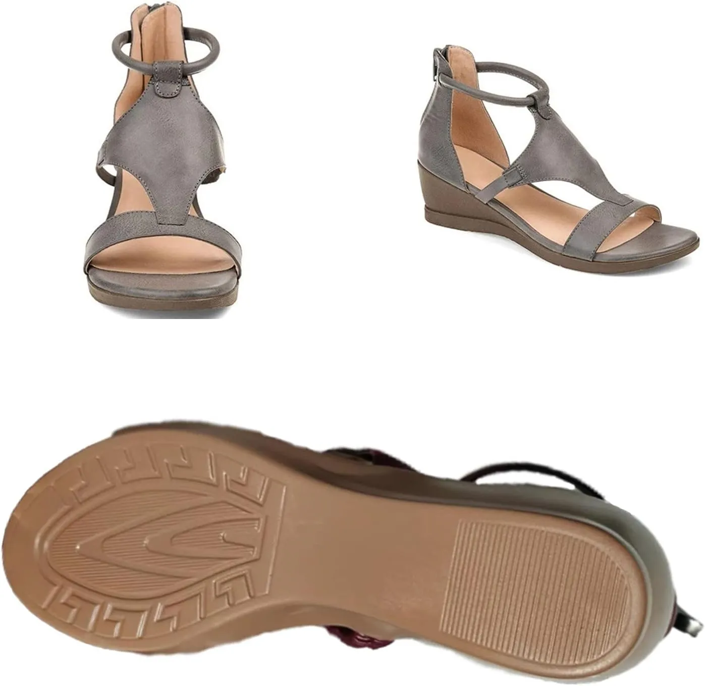 KCTRFSJ Libiyi Women's Ultra-Comfy Orthotic Sandals with Back Zipper,Gladiator Wedge Arch Support Sandals Ankle Strap Fish Mouth Open Toe Sandals