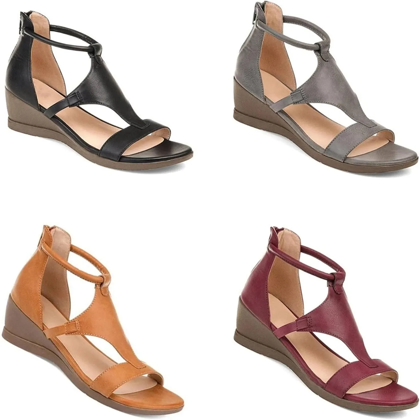 KCTRFSJ Libiyi Women's Ultra-Comfy Orthotic Sandals with Back Zipper,Gladiator Wedge Arch Support Sandals Ankle Strap Fish Mouth Open Toe Sandals