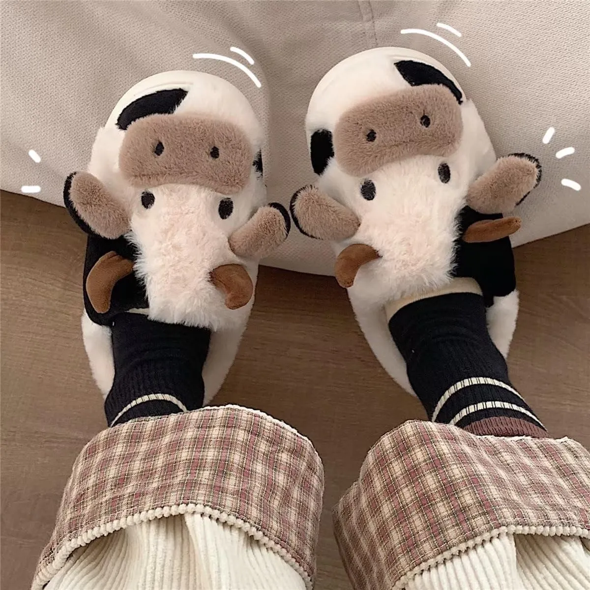 KEYUSHOP Toddler Slippers Boys Girls Kids House Slippers Animal Slippers Bear Bunny Frog Cow Slippers Non-slip Preppy Slippers Warm Winter Fuzzy Slippers Indoor Outdoor House Shoes