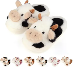 Kids Cow Slippers - Toddler Boys & Girls Soft Plush Animal Slippers - Winter Comfy Warm Fuzzy Memory Foam Non-slip Indoor/Outdoor Shoes