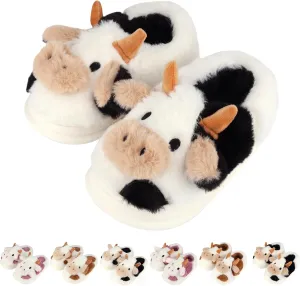 Kids Cow Slippers - Toddler Slippers for Boys & Girls, Cute Animal Design, Indoor/Outdoor Plush, Warm & Fuzzy, Memory Foam Insole