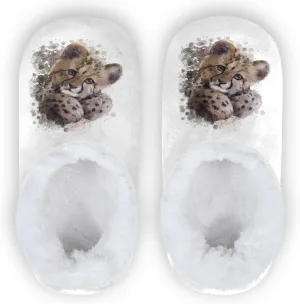 Kids Toddler House Slippers Cheetah Cub Winter Home House Warm Fur Indoor Slipper for Boys Girls, 9-11