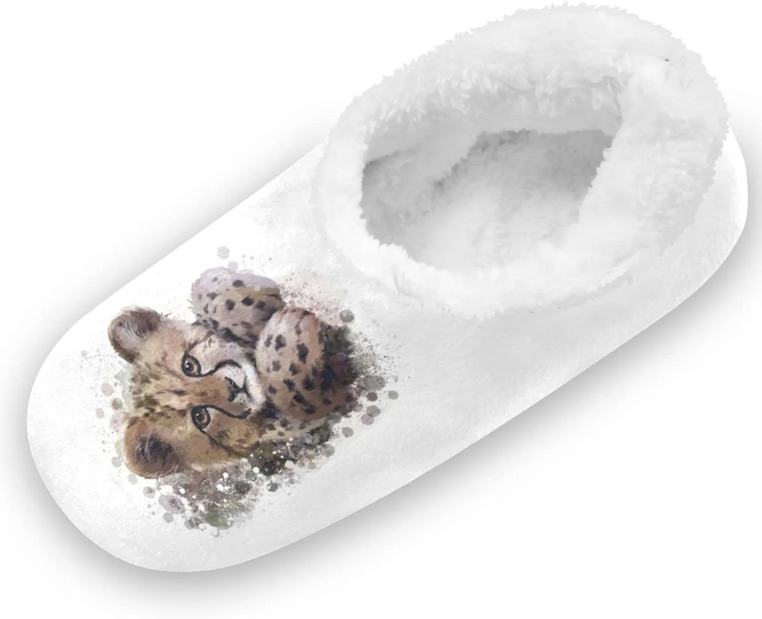 Kids Toddler House Slippers Cheetah Cub Winter Home House Warm Fur Indoor Slipper for Boys Girls, 9-11