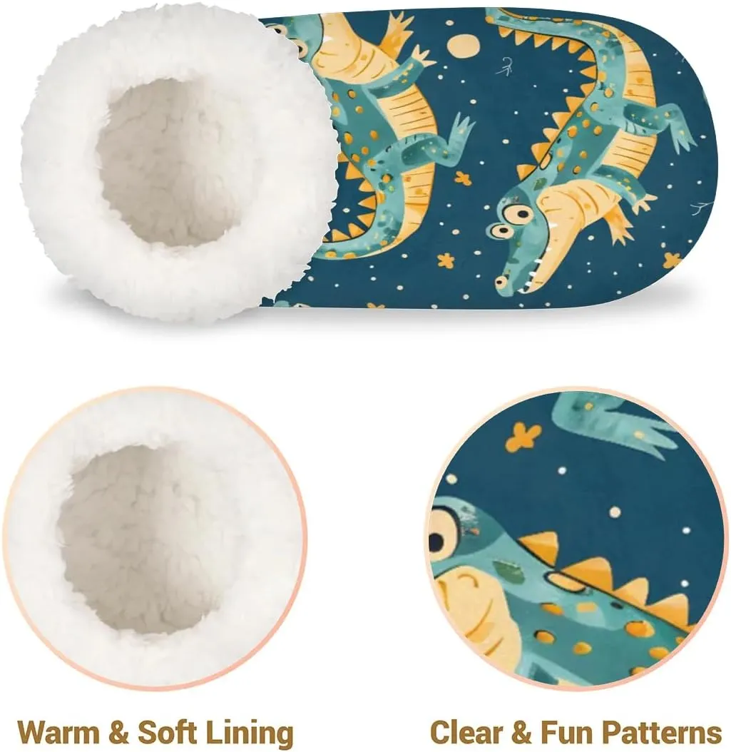 KOBLEN Animals Crocodiles Slippers for Women House Shoes with Fleece Lining Wide Comfy Full Slippers Lightweight Cozy Loafer with Rubber Sole Unisex Slippers Adults for Indoor Outdoor