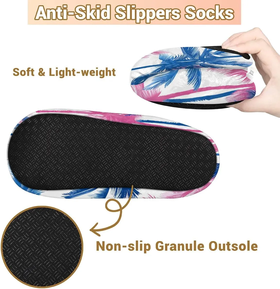 KOBLEN Coconut Tree Blue Slippers for Women House Shoes with Fleece Lining Wide Comfy Full Slippers Lightweight Cozy Loafer with Rubber Sole Unisex Slippers Adults for Indoor Outdoor