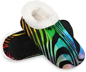 KOBLEN Color Zebra Black Slippers for Women House Shoes with Fleece Lining Wide Comfy Full Slippers Lightweight Cozy Loafer with Rubber Sole Unisex Slippers Adults for Indoor Outdoor