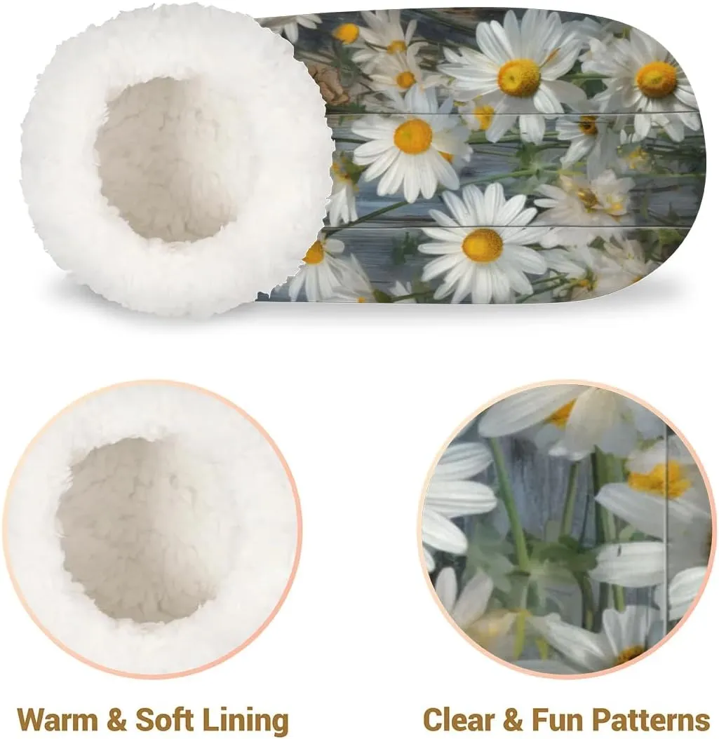 KOBLEN Daisy Plants Decor Slippers for Women House Shoes with Fleece Lining Wide Comfy Full Slippers Lightweight Cozy Loafer with Rubber Sole Unisex Slippers Adults for Indoor Outdoor