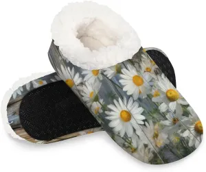 KOBLEN Daisy Plants Decor Slippers for Women House Shoes with Fleece Lining Wide Comfy Full Slippers Lightweight Cozy Loafer with Rubber Sole Unisex Slippers Adults for Indoor Outdoor