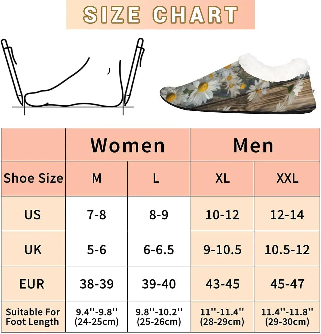 KOBLEN Daisy Plants Decor Slippers for Women House Shoes with Fleece Lining Wide Comfy Full Slippers Lightweight Cozy Loafer with Rubber Sole Unisex Slippers Adults for Indoor Outdoor