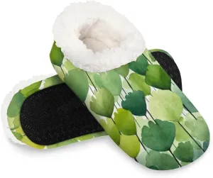 KOBLEN Green Lotus Leaf Slippers for Women House Shoes with Fleece Lining Wide Comfy Full Slippers Lightweight Cozy Loafer with Rubber Sole Unisex Slippers Adults for Indoor Outdoor