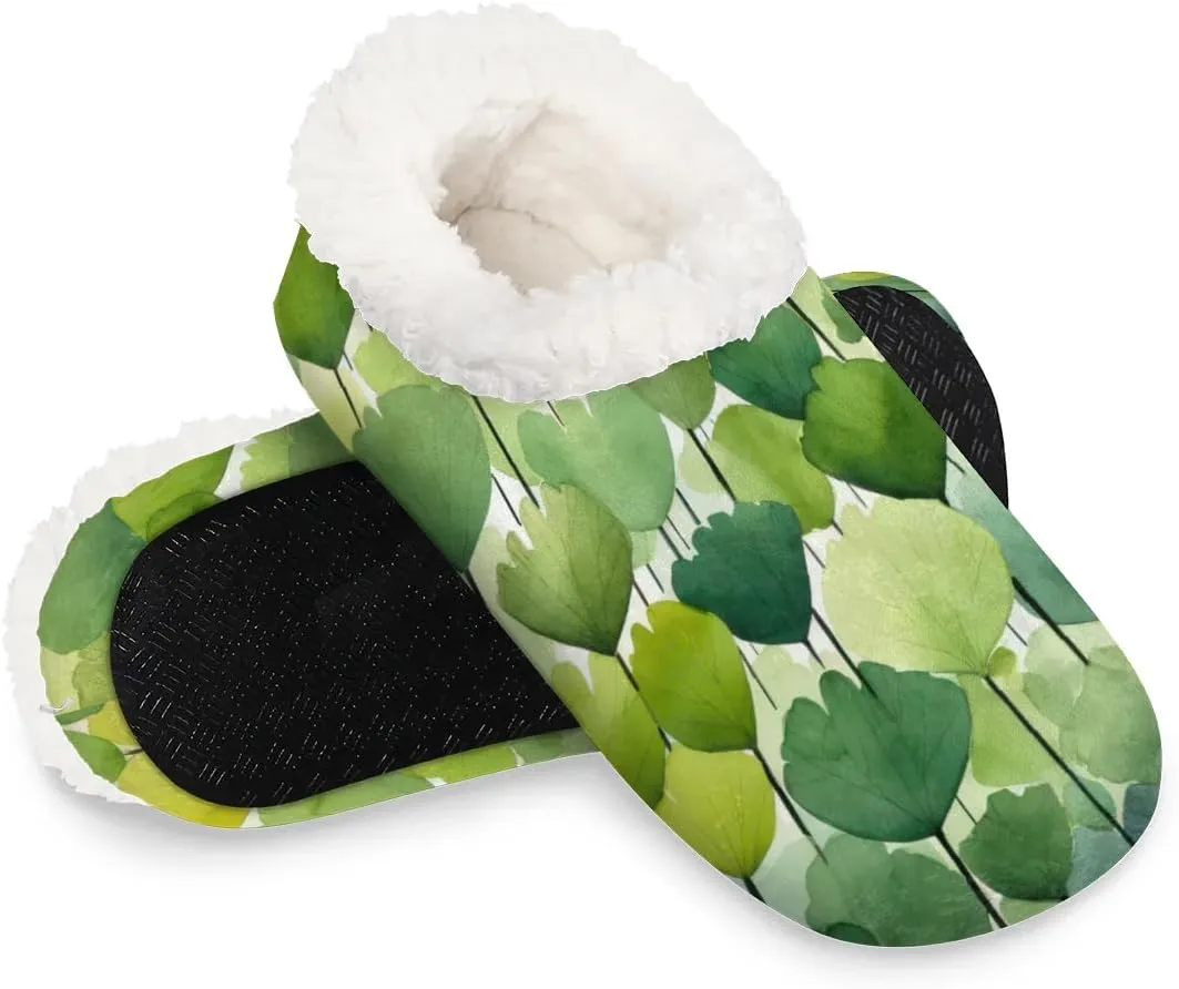 KOBLEN Green Lotus Leaf Slippers for Women House Shoes with Fleece Lining Wide Comfy Full Slippers Lightweight Cozy Loafer with Rubber Sole Unisex Slippers Adults for Indoor Outdoor