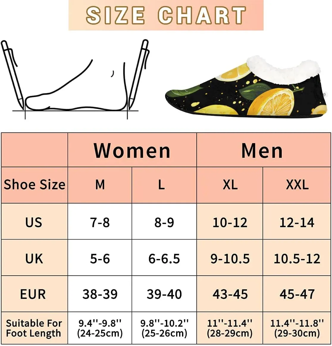 KOBLEN Lemon Leaves Slippers for Women House Shoes with Fleece Lining Wide Comfy Full Slippers Lightweight Cozy Loafer with Rubber Sole Unisex Slippers Adults for Indoor Outdoor
