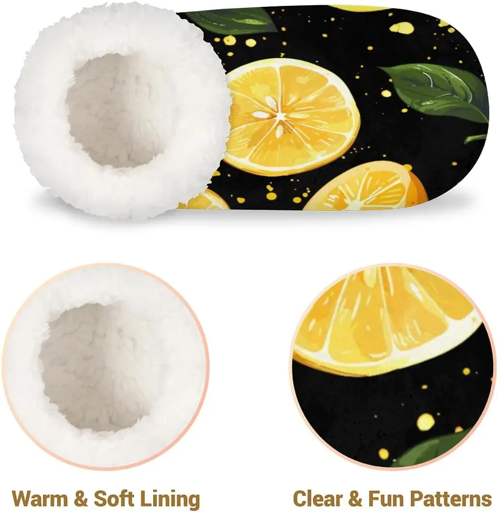 KOBLEN Lemon Leaves Slippers for Women House Shoes with Fleece Lining Wide Comfy Full Slippers Lightweight Cozy Loafer with Rubber Sole Unisex Slippers Adults for Indoor Outdoor