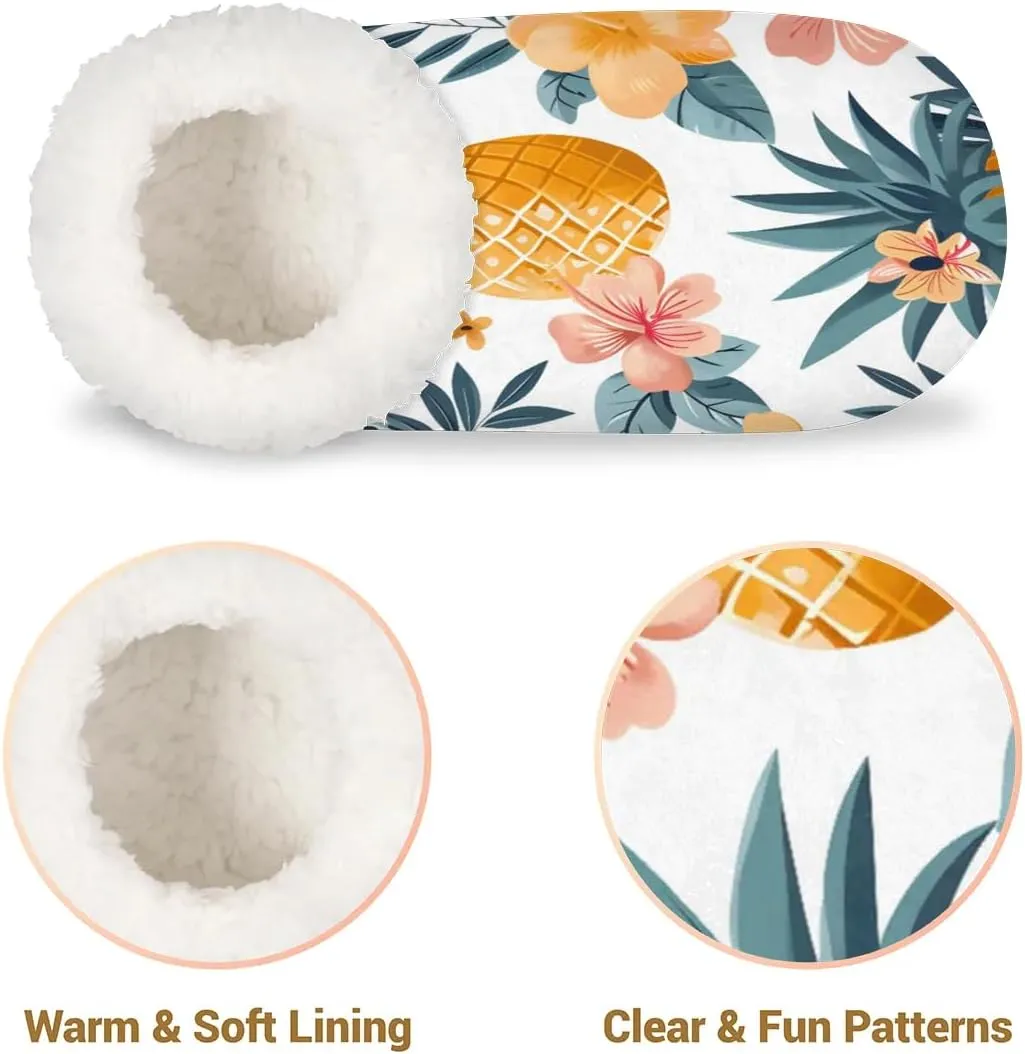 KOBLEN Pineapple Flowers Leaves Slippers for Women House Shoes with Fleece Lining Wide Comfy Full Slippers Lightweight Cozy Loafer with Rubber Sole Unisex Slippers Adults for Indoor Outdoor